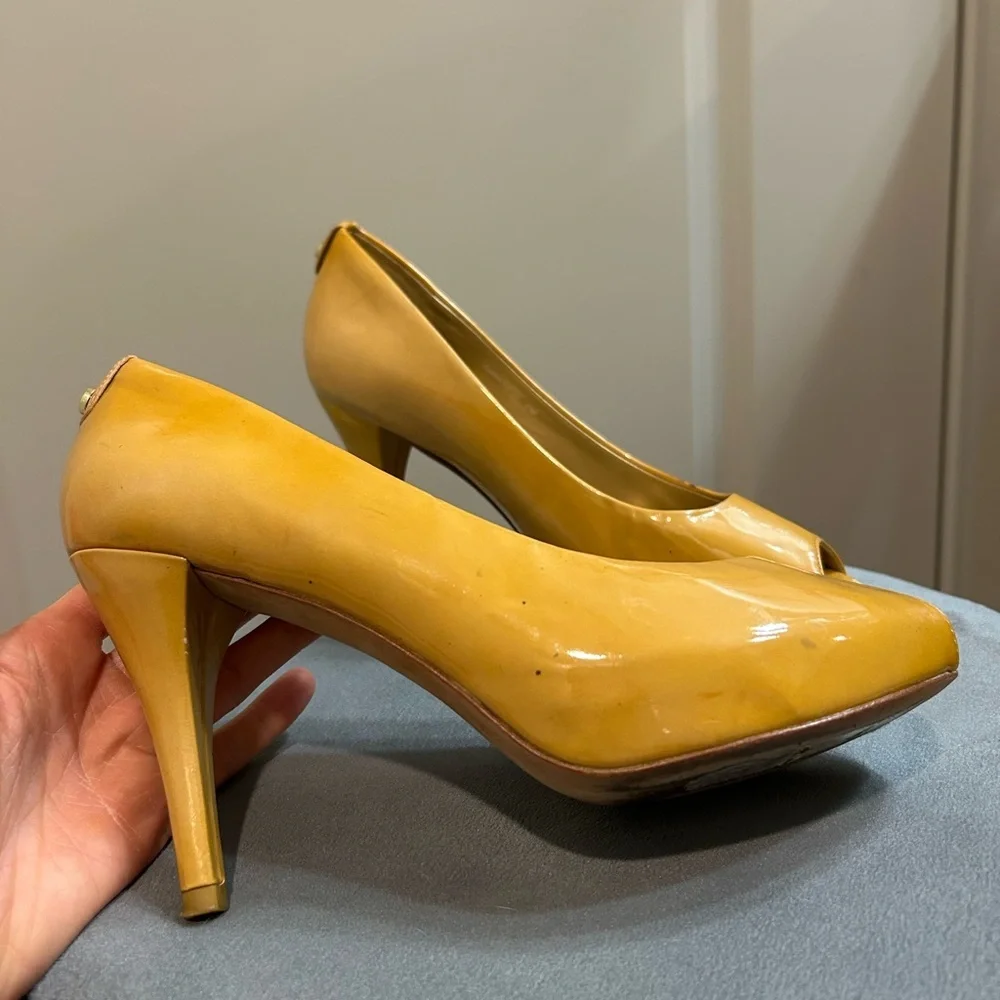 Stuart Weitzman Patent Leather Peep-Toe Heels